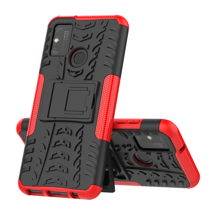 

For Huawei Honor Play 9A Tire Texture Shockproof TPU+PC Protective Case with Holder(Red)