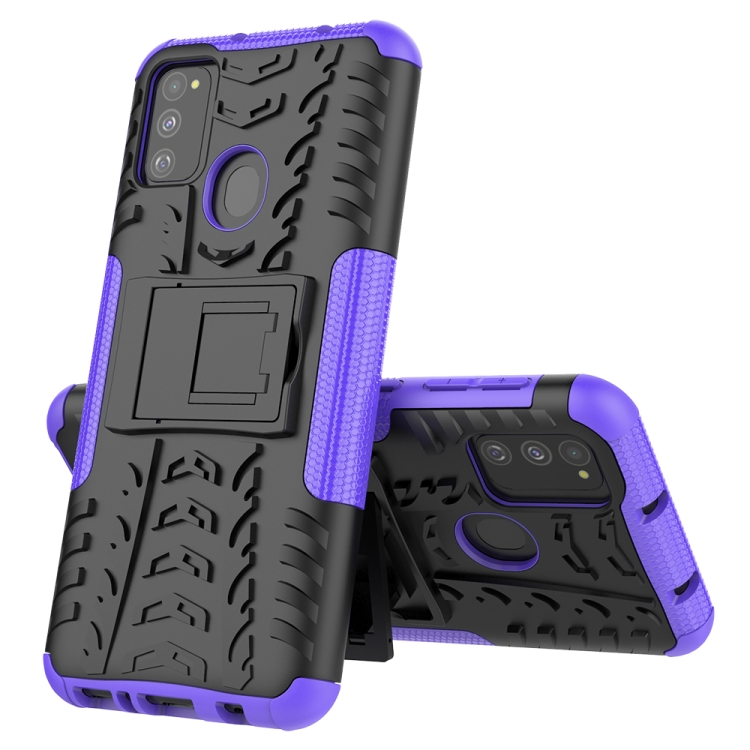 

For Galaxy M31 Tire Texture Shockproof TPU+PC Protective Case with Holder(Purple)