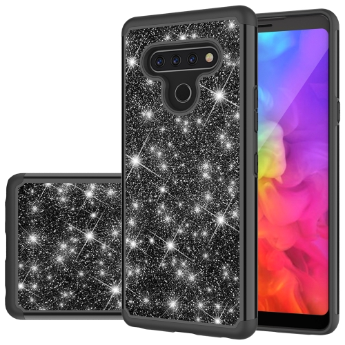 

For LG Q Stylo 6 Glitter Powder Contrast Skin Shockproof Silicone + PC Protective Case(Black)