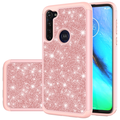 

For Motorola Moto G Stylus(2020) Glitter Powder Contrast Skin Shockproof Silicone + PC Protective Case(Rose Gold)