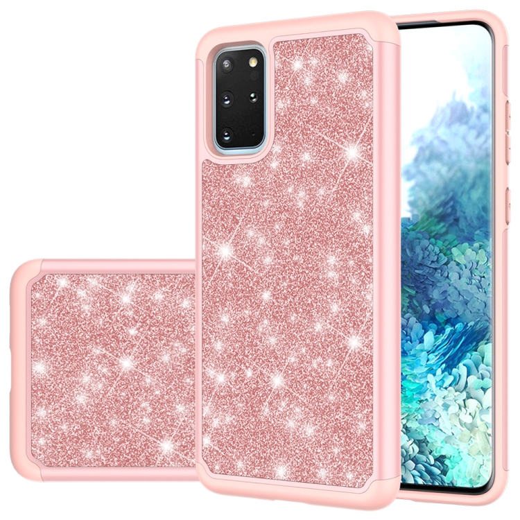 

For Galaxy S20 Plus Glitter Powder Contrast Skin Shockproof Silicone + PC Protective Case(Rose Gold)