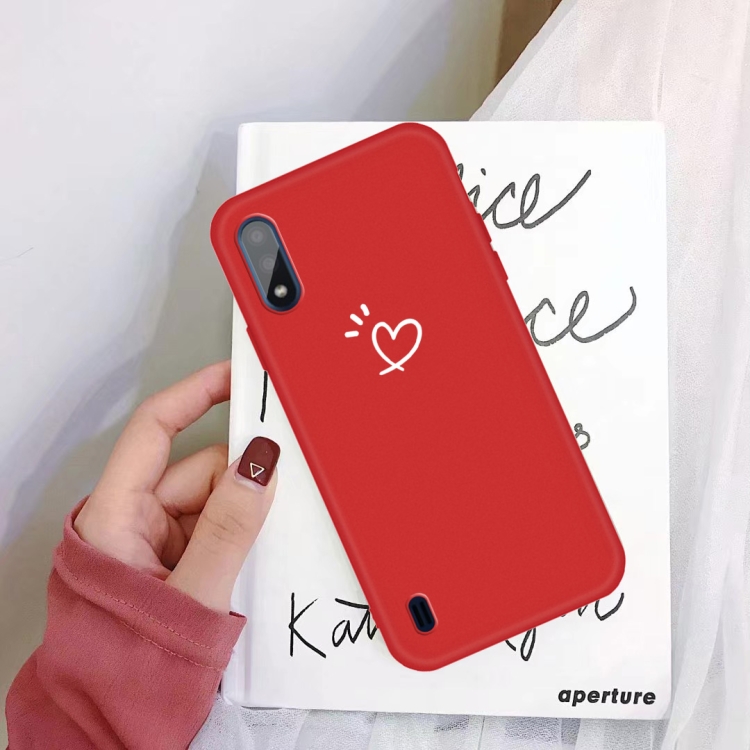 

For Galaxy A01 Three Dots Love-heart Pattern Colorful Frosted TPU Phone Protective Case(Red)