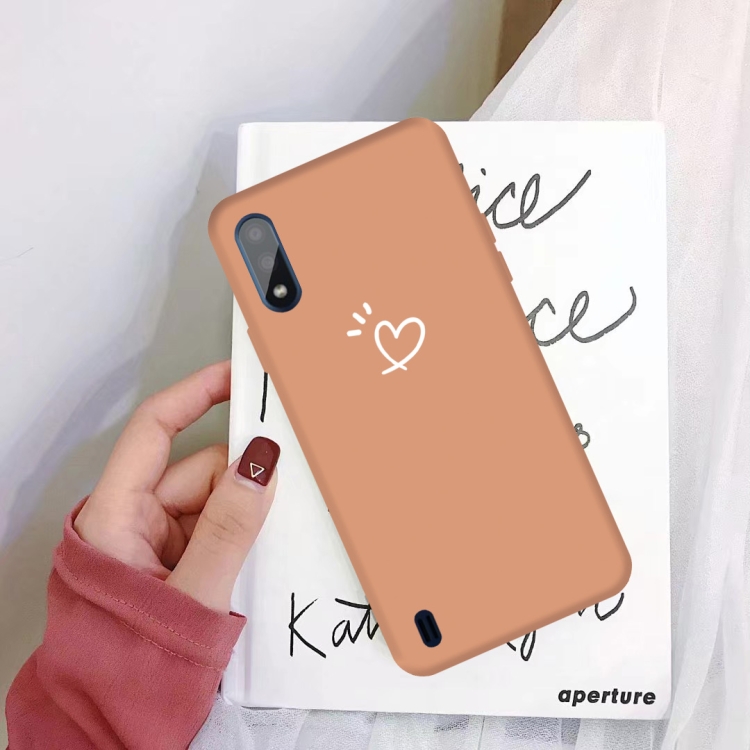 

For Galaxy A01 Three Dots Love-heart Pattern Colorful Frosted TPU Phone Protective Case(Coral Orange)