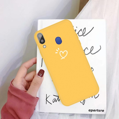 

For Galaxy A40 Three Dots Love-heart Pattern Colorful Frosted TPU Phone Protective Case(Yellow)