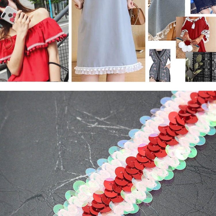 

LP000330 Three-row Elastic Connection Sequins Lace Belt DIY Clothing Accessories, Length: 45.72m, Width: 3cm(Red + Color White)