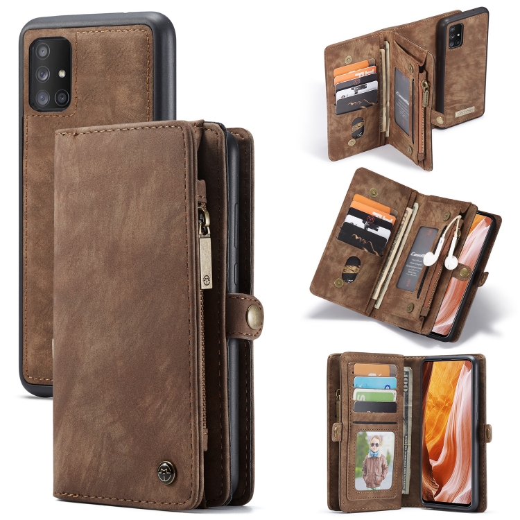 

For Galaxy A71 CaseMe Detachable Multifunctional Horizontal Flip Leather Case, with Card Slot & Holder & Zipper Wallet & Photo Frame(Brown)