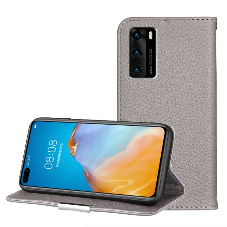 

For Huawei P40 Litchi Texture Solid Color Horizontal Flip Leather Case with Bracket & Card Slots & Wallet & Lanyard(Grey)