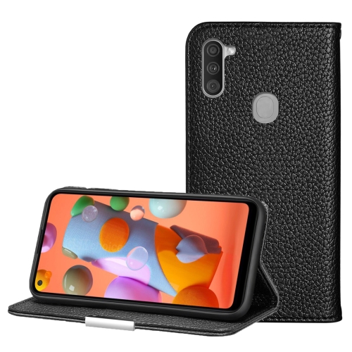 

For Galaxy A11 Litchi Texture Solid Color Horizontal Flip Leather Case with Bracket & Card Slots & Wallet & Lanyard(Black)