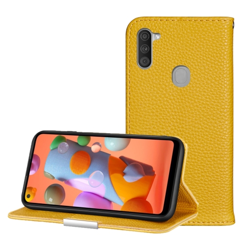 

For Galaxy A11 Litchi Texture Solid Color Horizontal Flip Leather Case with Bracket & Card Slots & Wallet & Lanyard(Yellow)