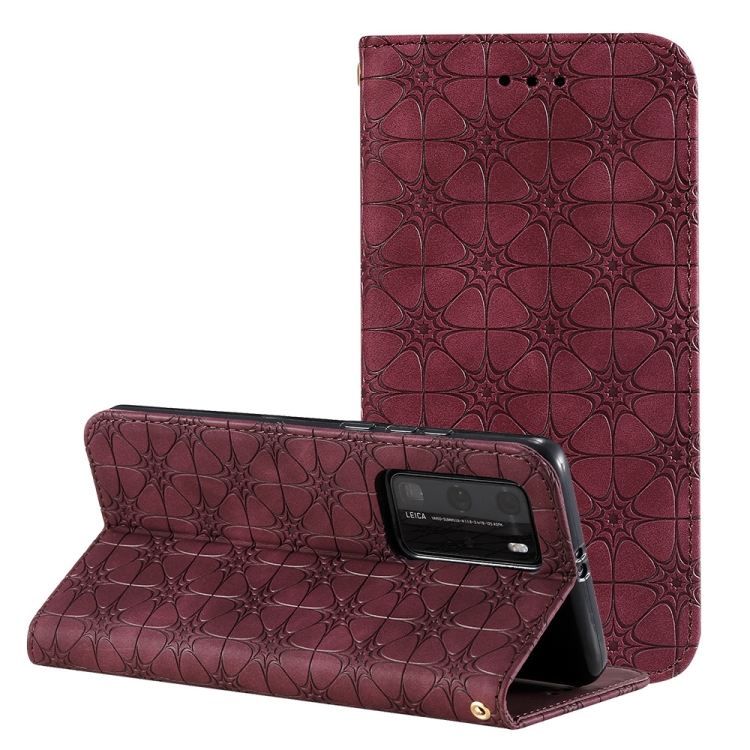 

For Huawei P40 Pro Lucky Flowers Embossing Pattern Magnetic Horizontal Flip Leather Case with Holder & Card Slots(Wine Red)