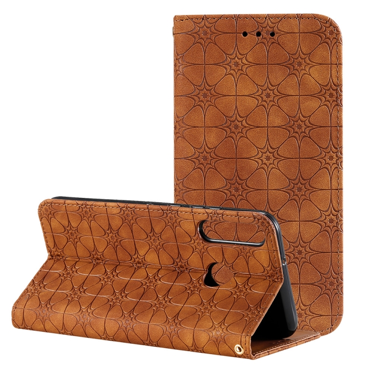 

For Huawei P40 lite E / Y7p 2020 Lucky Flowers Embossing Pattern Magnetic Horizontal Flip Leather Case with Holder & Card Slots(Brown)