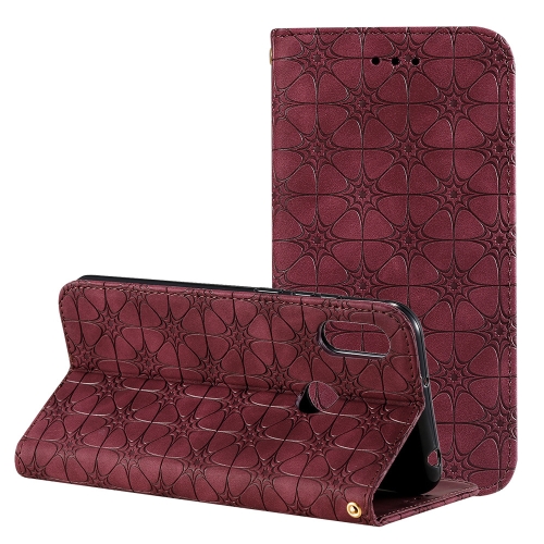 

For Huawei Honor 8A 2020 / Y6 2019 Lucky Flowers Embossing Pattern Magnetic Horizontal Flip Leather Case with Holder & Card Slots(Wine Red)