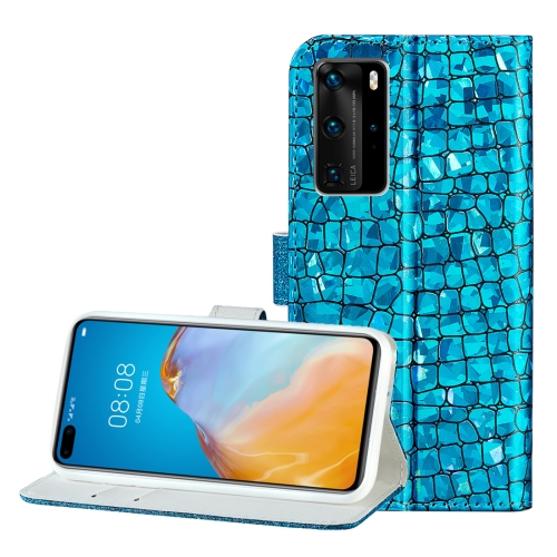 

For Huawei P40 Pro Laser Glitter Stitching Crocodile Texture Horizontal Flip Leather Case with Slots & Bracket(Blue)