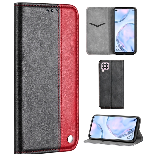 

For Huawei P40 Lite Business Solid Color Stitching Multifunctional Horizontal Flip Leather Case with Bracket & Card Slots(Red)