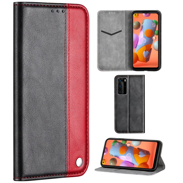 

For Galaxy A11 Business Solid Color Stitching Multifunctional Horizontal Flip Leather Case with Bracket & Card Slots(Red)