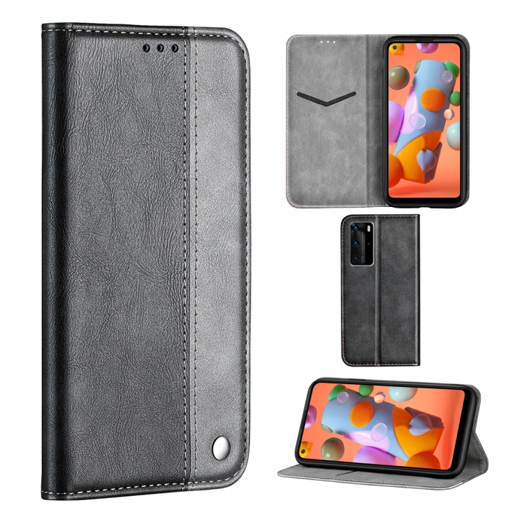 

For Galaxy A21 Business Solid Color Stitching Multifunctional Horizontal Flip Leather Case with Bracket & Card Slots(Grey)