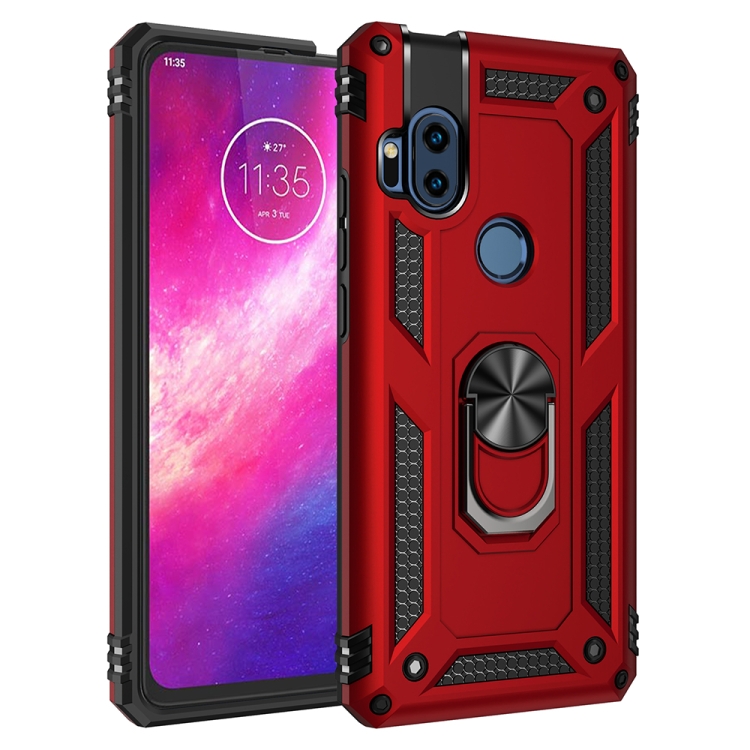 

For Motorola One Hyper Shockproof TPU + PC Protective Case with 360 Degree Rotating Holder(Red)