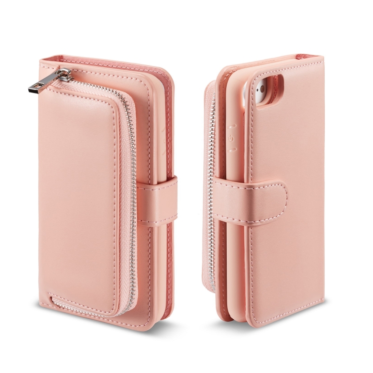 

For iPhone SE 2020 / 8 / 7 Plain Texture Zipper Horizontal Flip Leather Case with Card Slots & Wallet Function(Pink)