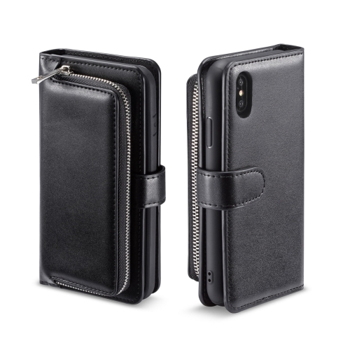 

For iPhone XS Plain Texture Zipper Horizontal Flip Leather Case with Card Slots & Wallet Function(Black)