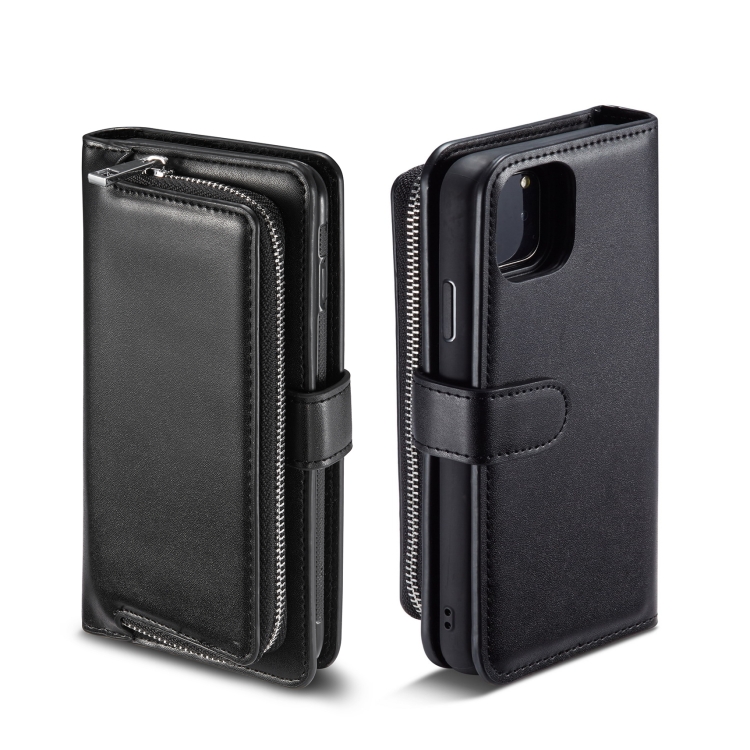 

For iPhone 11 Pro Plain Texture Zipper Horizontal Flip Leather Case with Card Slots & Wallet Function(Black)