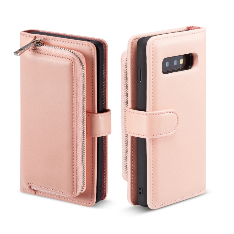 

For Galaxy S10 Plus Plain Texture Zipper Horizontal Flip Leather Case with Card Slots & Wallet Function(Pink)