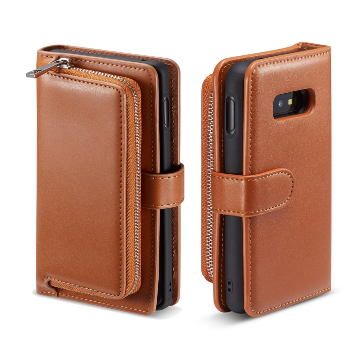 

For Galaxy S10 Lite Plain Texture Zipper Horizontal Flip Leather Case with Card Slots & Wallet Function(Brown)