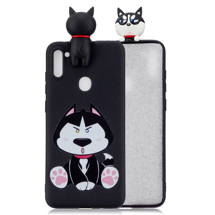 

For Galaxy A11 Shockproof Colored Painted Lying Cartoon TPU Protective Case(Cute Husky)
