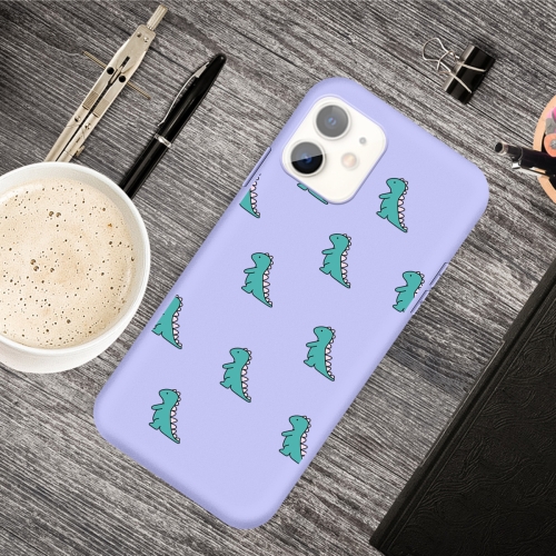 

For iPhone 11 Cartoon Animal Pattern Shockproof TPU Protective Case(Purple Dinosaurs)