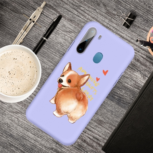 

For Galaxy A11 Cartoon Animal Pattern Shockproof TPU Protective Case(Purple Corgi)