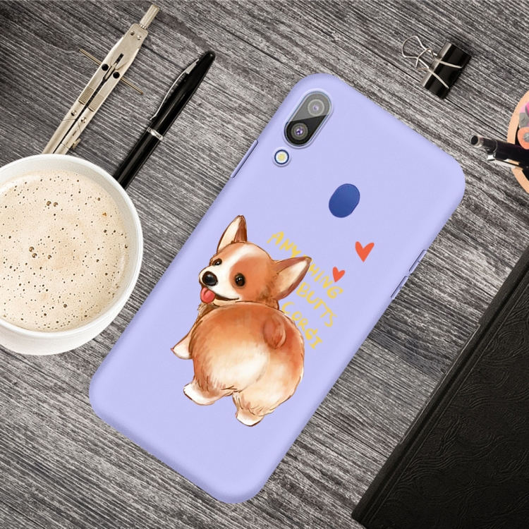 

For Galaxy A30 Cartoon Animal Pattern Shockproof TPU Protective Case(Purple Corgi)
