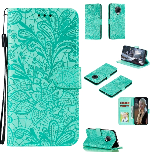 

For Xiaomi Redmi K30 Pro Lace Flower Embossing Pattern Horizontal Flip Leather Case , with Holder & Card Slots & Wallet & Photo Frame & Lanyard(Green)