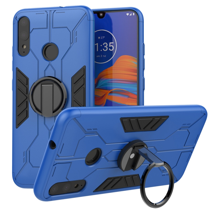 

For Motorola Moto E6 Plus Tank Three-stage Splicing Shockproof TPU + PC + Metal Case with Ring Holder(Blue)
