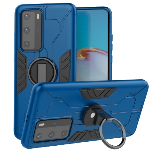 

For Huawei P40 Pro Tank Three-stage Splicing Shockproof TPU + PC + Metal Case with Ring Holder(Blue)