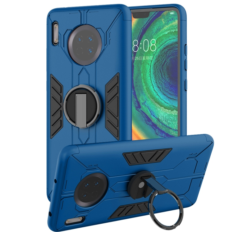 

For Huawei Mate 30 Tank Three-stage Splicing Shockproof TPU + PC + Metal Case with Ring Holder(Blue)