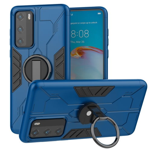 

For Huawei P40 Tank Three-stage Splicing Shockproof TPU + PC + Metal Case with Ring Holder(Blue)