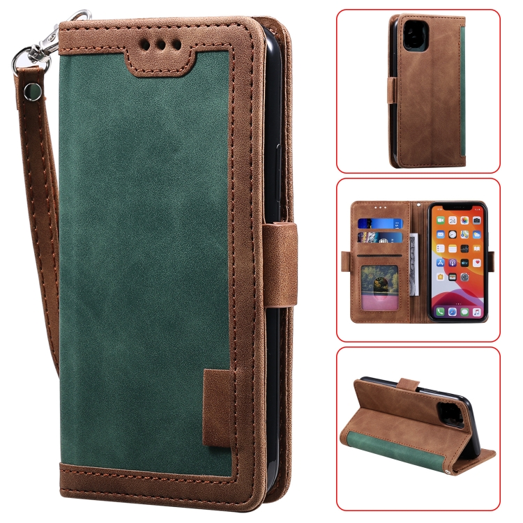 

For iPhone 11 Retro Splicing Horizontal Flip Leather Case with Card Slots & Holder & Wallet(Green)