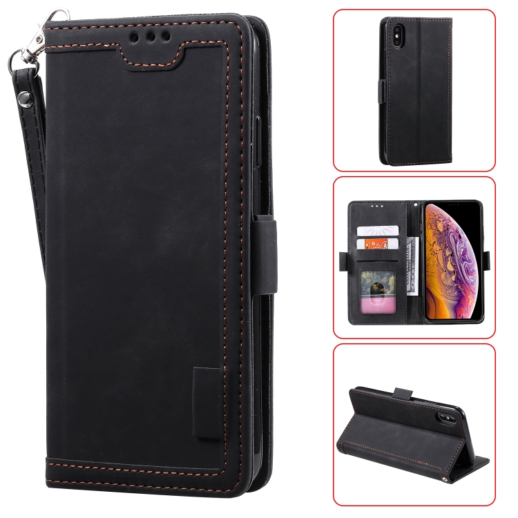 

For iPhone XS Max Retro Splicing Horizontal Flip Leather Case with Card Slots & Holder & Wallet(Black)