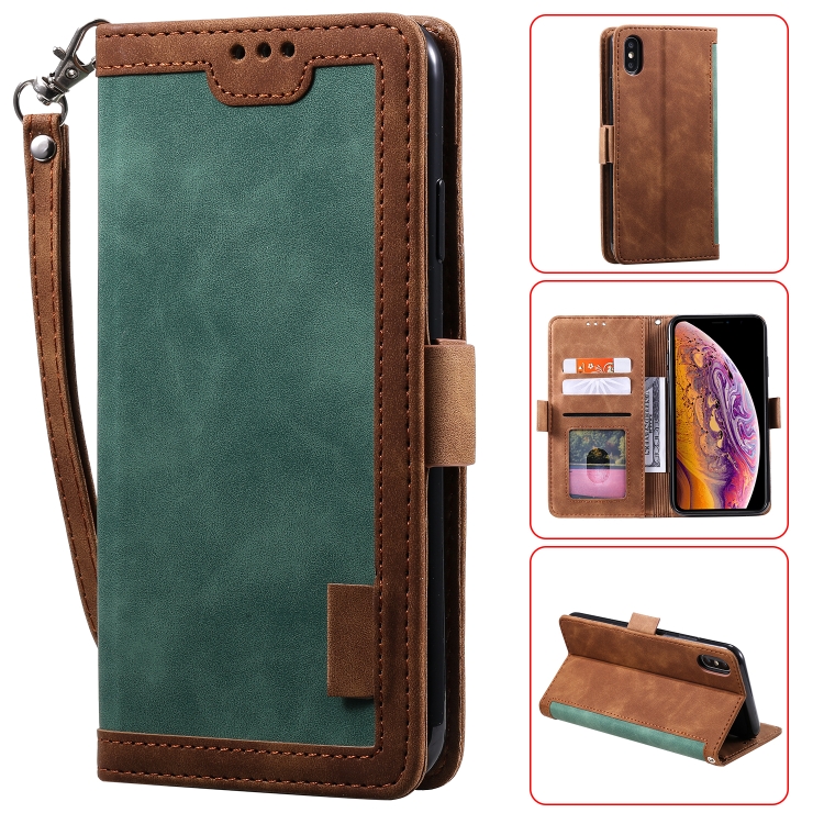 

For iPhone XS Max Retro Splicing Horizontal Flip Leather Case with Card Slots & Holder & Wallet(Green)