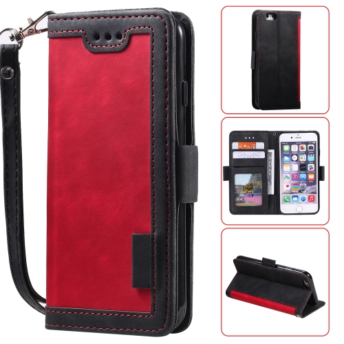 

For iPhone SE 2020 / 8 / 7 Retro Splicing Horizontal Flip Leather Case with Card Slots & Holder & Wallet(Red)