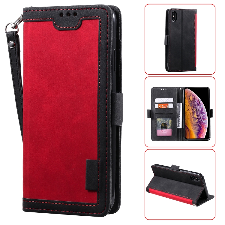 

For iPhone X / XS Retro Splicing Horizontal Flip Leather Case with Card Slots & Holder & Wallet(Red)