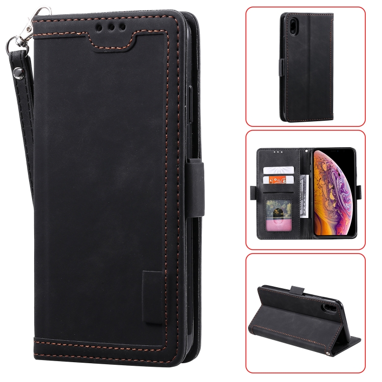 

For iPhone XR Retro Splicing Horizontal Flip Leather Case with Card Slots & Holder & Wallet(Black)
