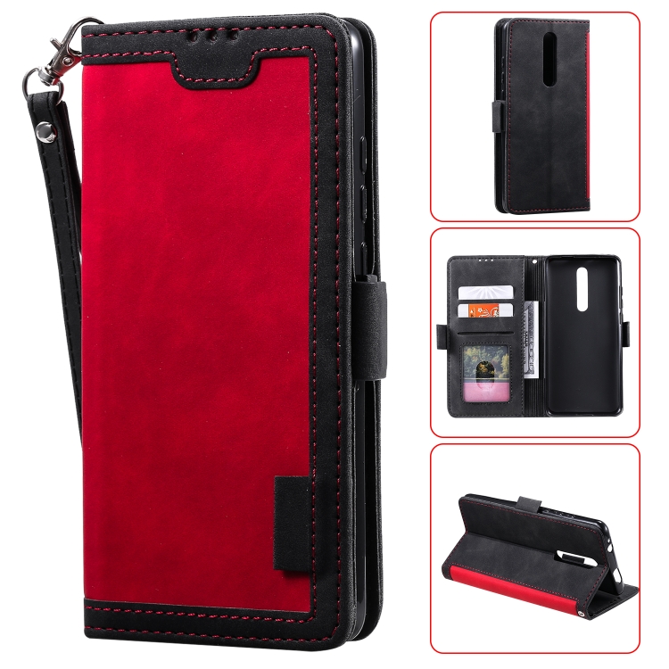 

For Xiaomi Redmi K30 Retro Splicing Horizontal Flip Leather Case with Card Slots & Holder & Wallet(Red)