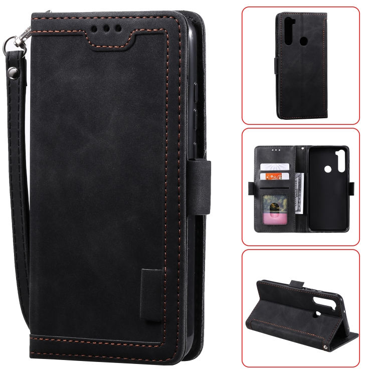 

For Xiaomi Redmi Note 8T Retro Splicing Horizontal Flip Leather Case with Card Slots & Holder & Wallet(Black)