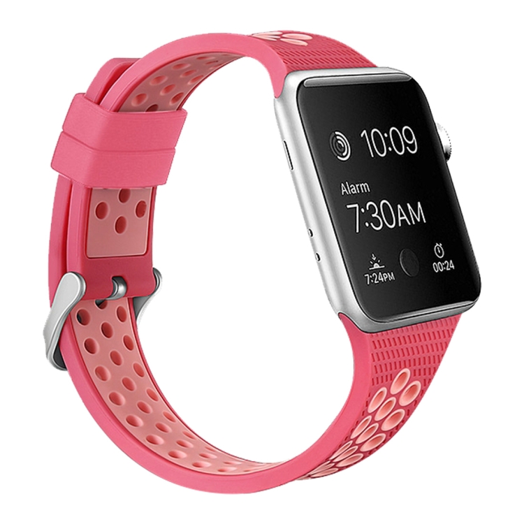 

For Apple Watch Series 6 & SE & 5 & 4 40mm / 3 & 2 & 1 38mm Two-tone Silicone Sports Watchband(Rose Red Pink)