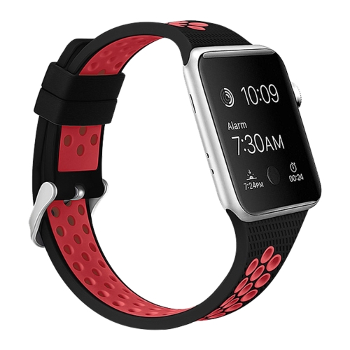 

For Apple Watch Series 5 & 4 44mm / 3 & 2 & 1 42mm Two-tone Silicone Sports Watchband(Black Red)