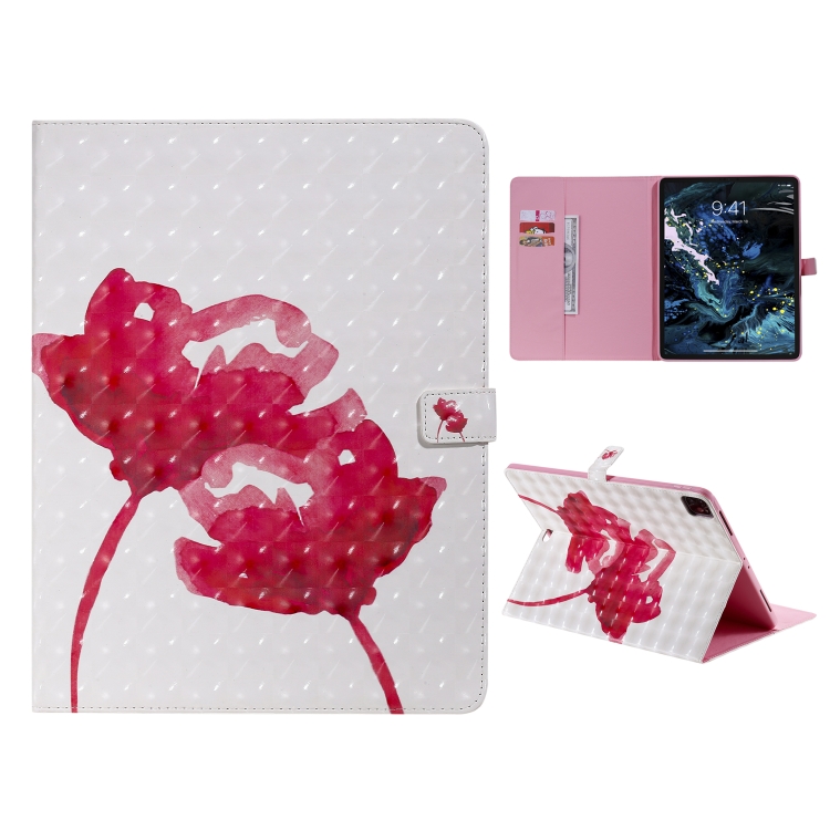 

For iPad Pro 12.9 (2020) 3D Colored Drawing Horizontal Flip Leather Case with Holder & Card Slot & Wallet(Red Rose)