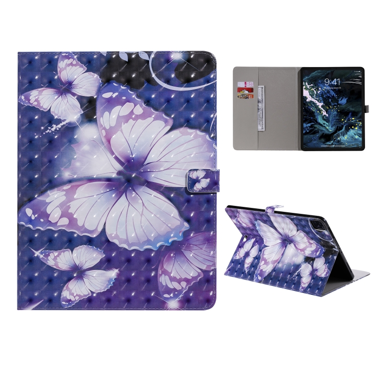 

For iPad Pro 12.9 (2020) 3D Colored Drawing Horizontal Flip Leather Case with Holder & Card Slot & Wallet(Purple Butterfly)