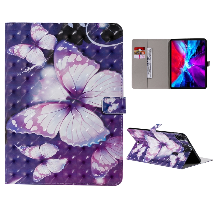

For iPad Pro 11 (2020) 3D Colored Drawing Horizontal Flip Leather Case with Holder & Card Slot & Wallet(Purple Butterfly)