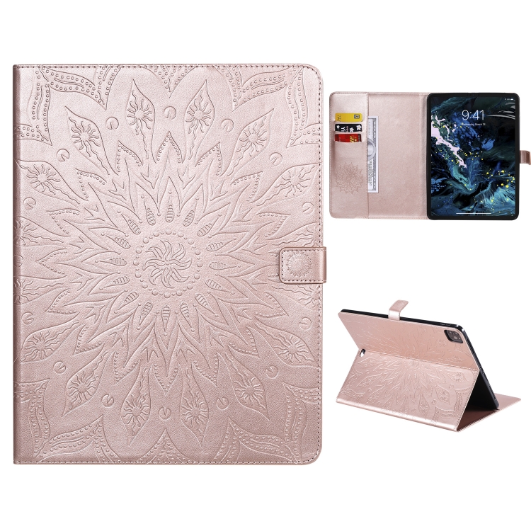 

For iPad Pro 11 (2020) Pressed Printing Butterfly Pattern Horizontal Flip Leather Case with Holder & Card Slots & Wallet(Rose Gold)