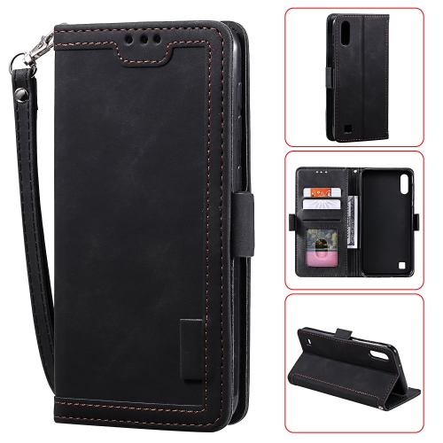 

For Galaxy A01 Retro Splicing Horizontal Flip Leather Case with Card Slots & Holder & Wallet(Black)